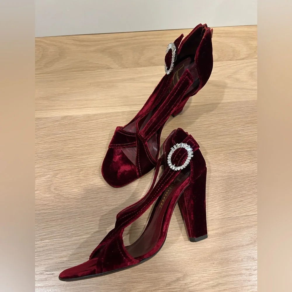 Anthropologie Delman Crystal Velvet Heels - Picture 1 of 3